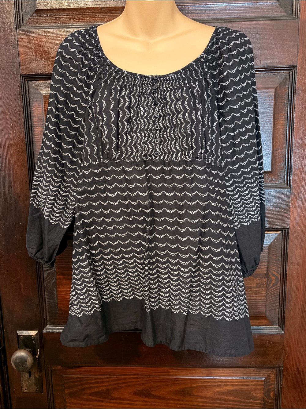 LOFT Black and White Patterned Peasant Tunic